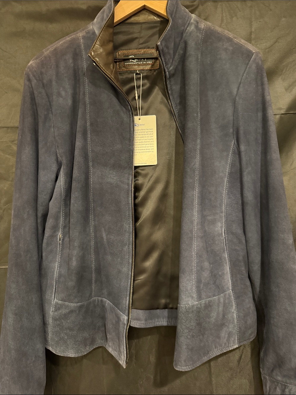 Women's Designer Suede Zip-Front Jacket - Slate Blue